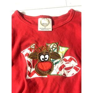 Blanks Boutique BB Red‎ RUffle shirt applique Roudolph Love Christmas size 6